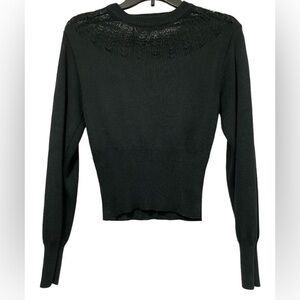 Wayne Rogers Vintage black cropped cardigan sweater with knitted design neck